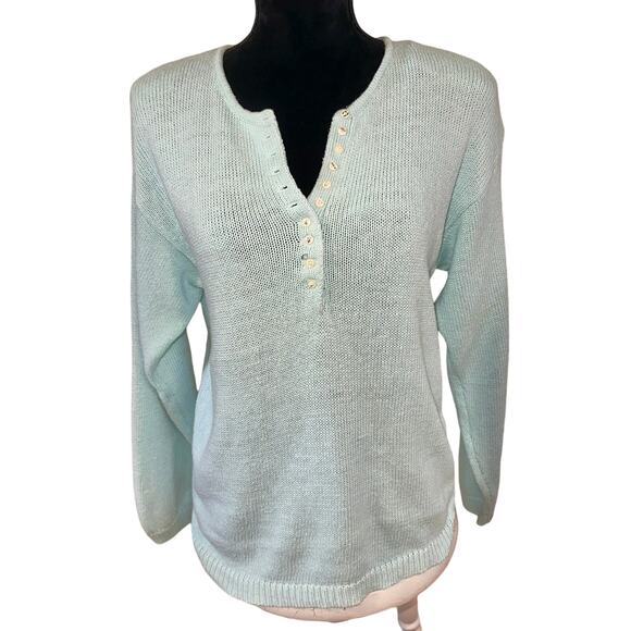 Vtg Club Sportif De Paris Pullover Sweater Size M Baby Blue V Neck Button Detail - Picture 1 of 11